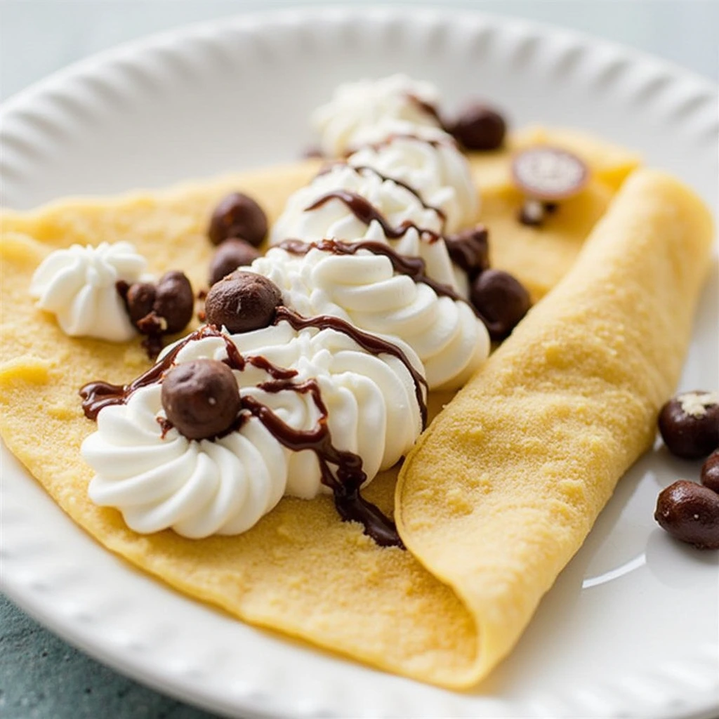 Classic French Crepe Whipped Cream and Chocolate