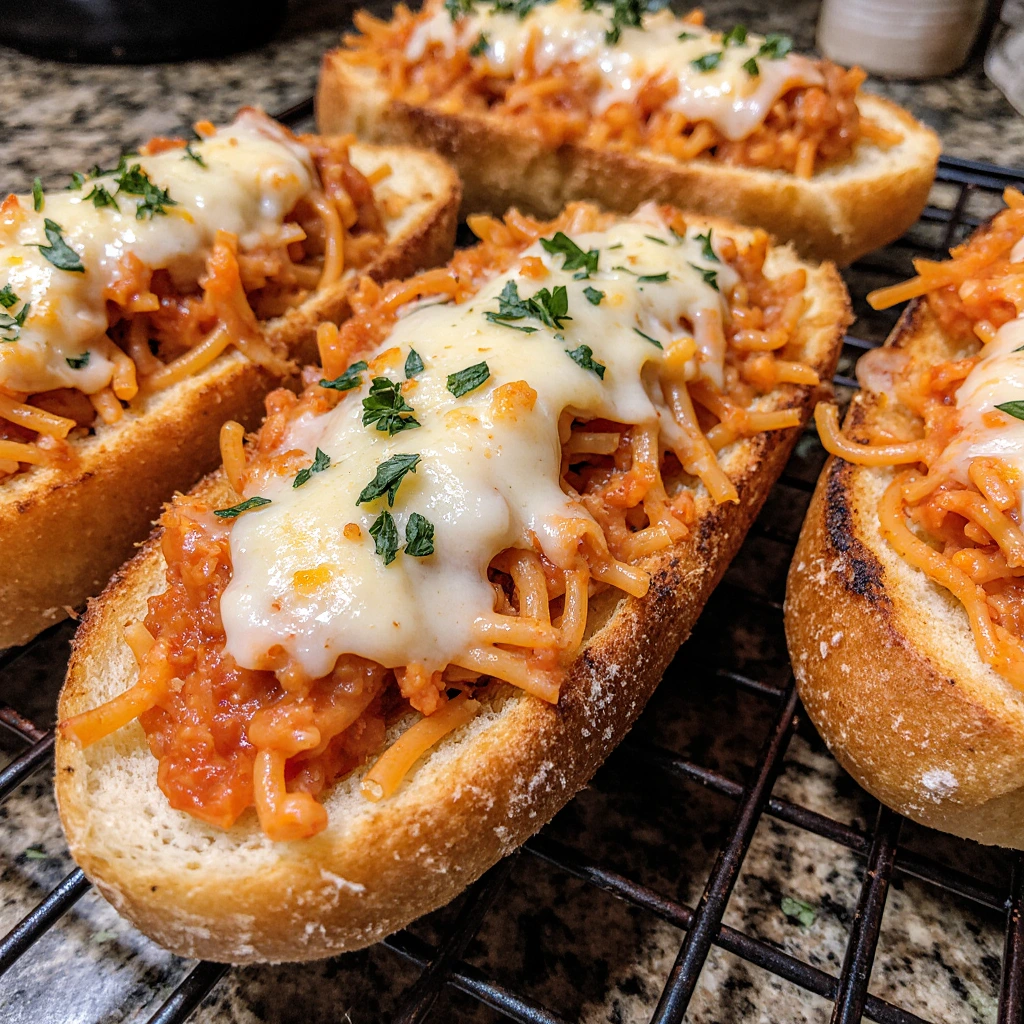 Baked Spaghetti Bread Boats