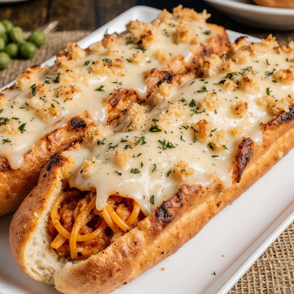 Baked Spaghetti Bread Boats