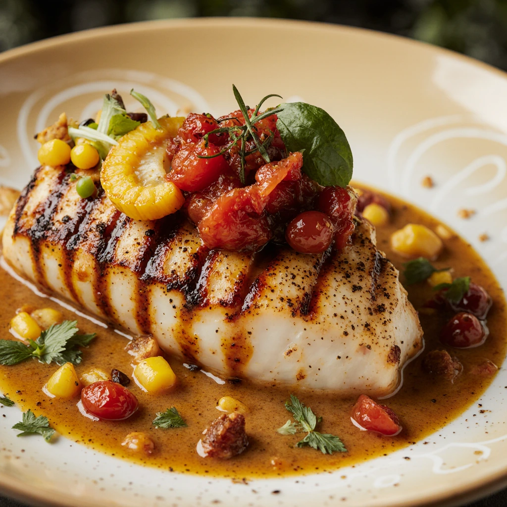 Halibut with Coconut Curry and Cherry Tomato